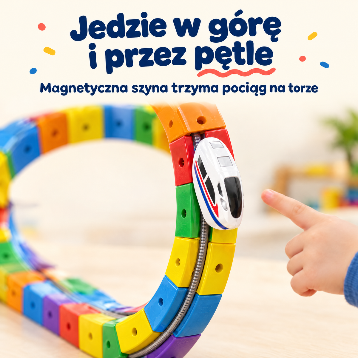 Pociąg jedzie w górę i przez pętle toru