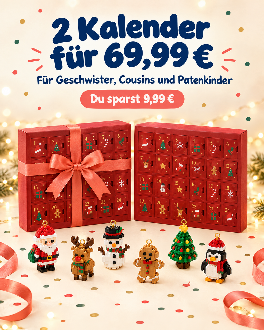 2 Bausteine-Adventskalender für 69,99 € – ideal für Geschwister, Cousins und Patenkinder
