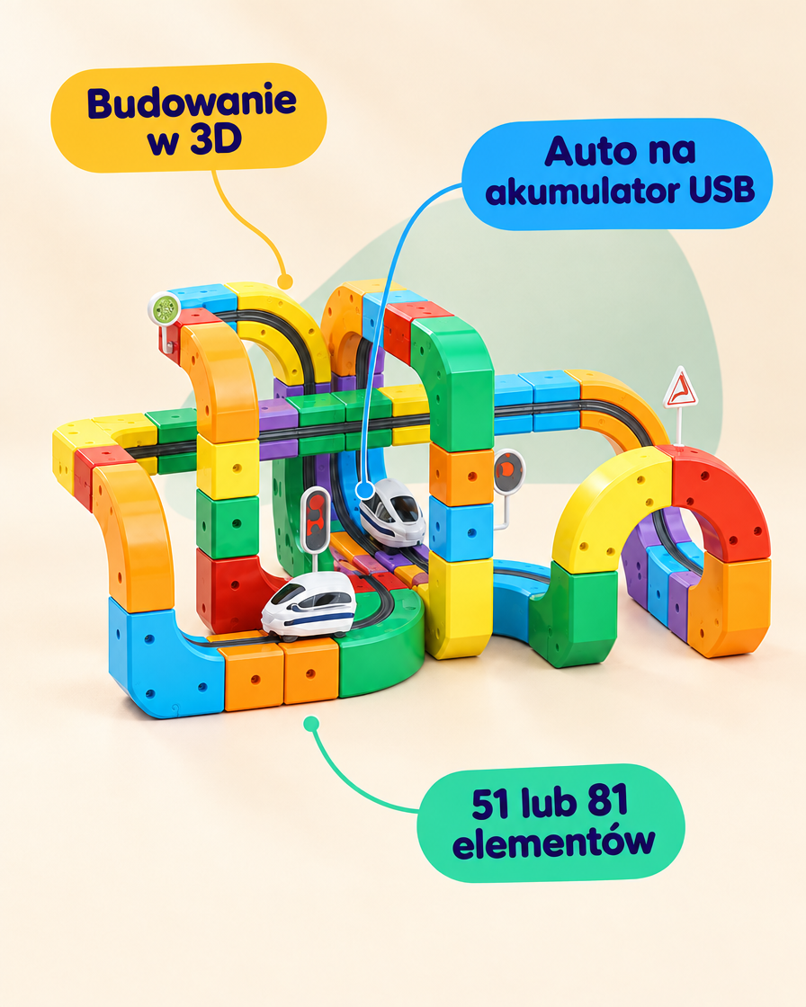 Cubix — tor 3D z kostek z autem na akumulator — najważniejsze cechy