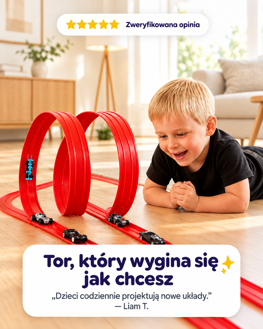 Elastyczny Tor Wyścigowy — giętkie elementy + auto LED — opinia rodzica