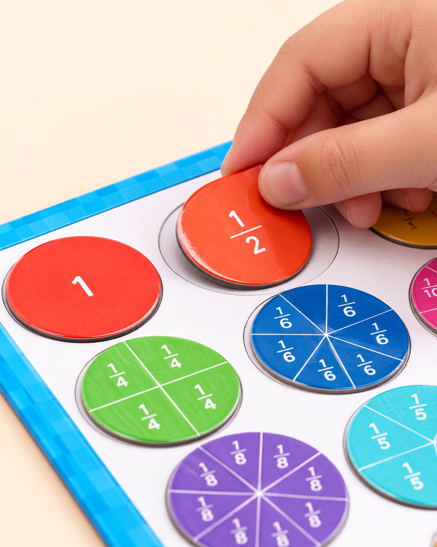 Magnetyczna Gra Matematyczna — ułamki, procenty i liczby na tablicy — zbliżenie