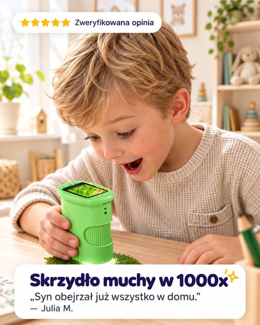Mikroskop Przygody — cyfrowy mikroskop dla dzieci z ekranem HD, 50–1000x — opinia rodzica