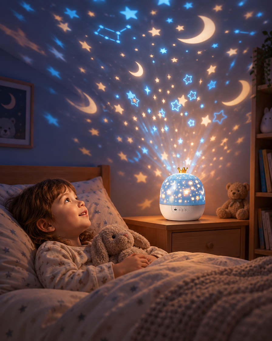Projektor Nocnego Nieba — lampka LED z muzyką i slajdami