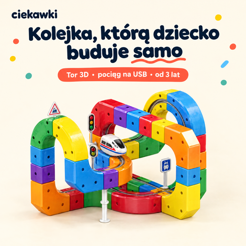 Magnetyczna Kolejka 3D - tor z kostek i pociąg na USB